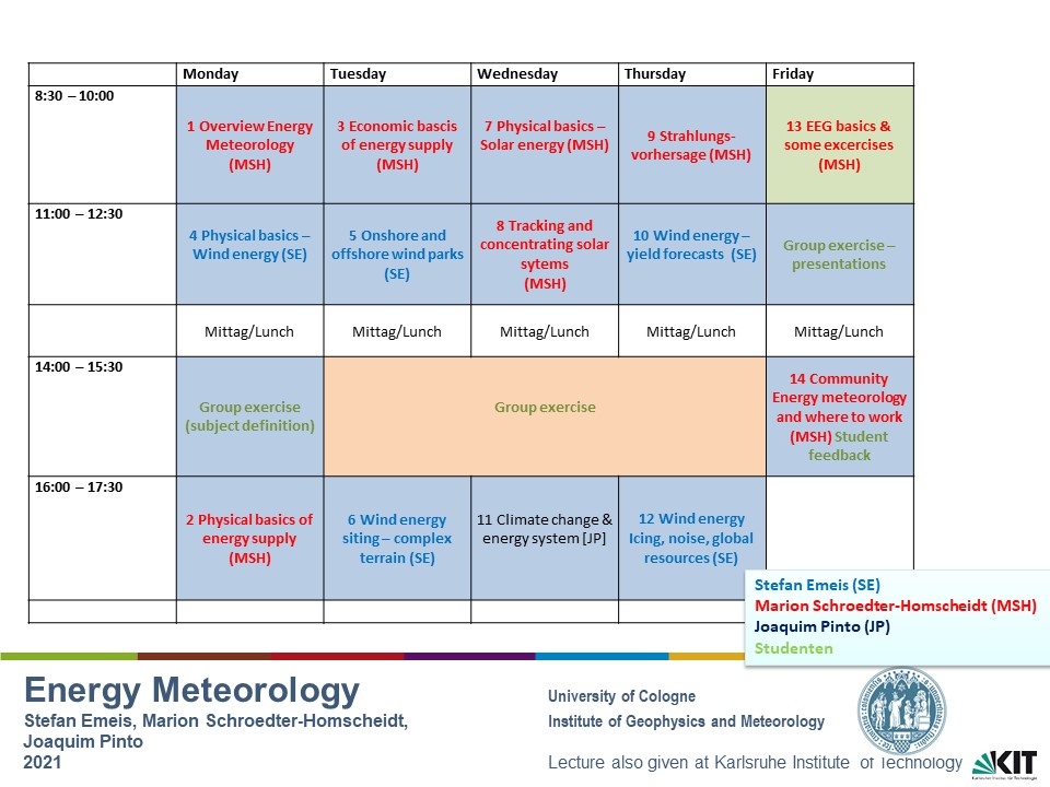 Block course time schedule