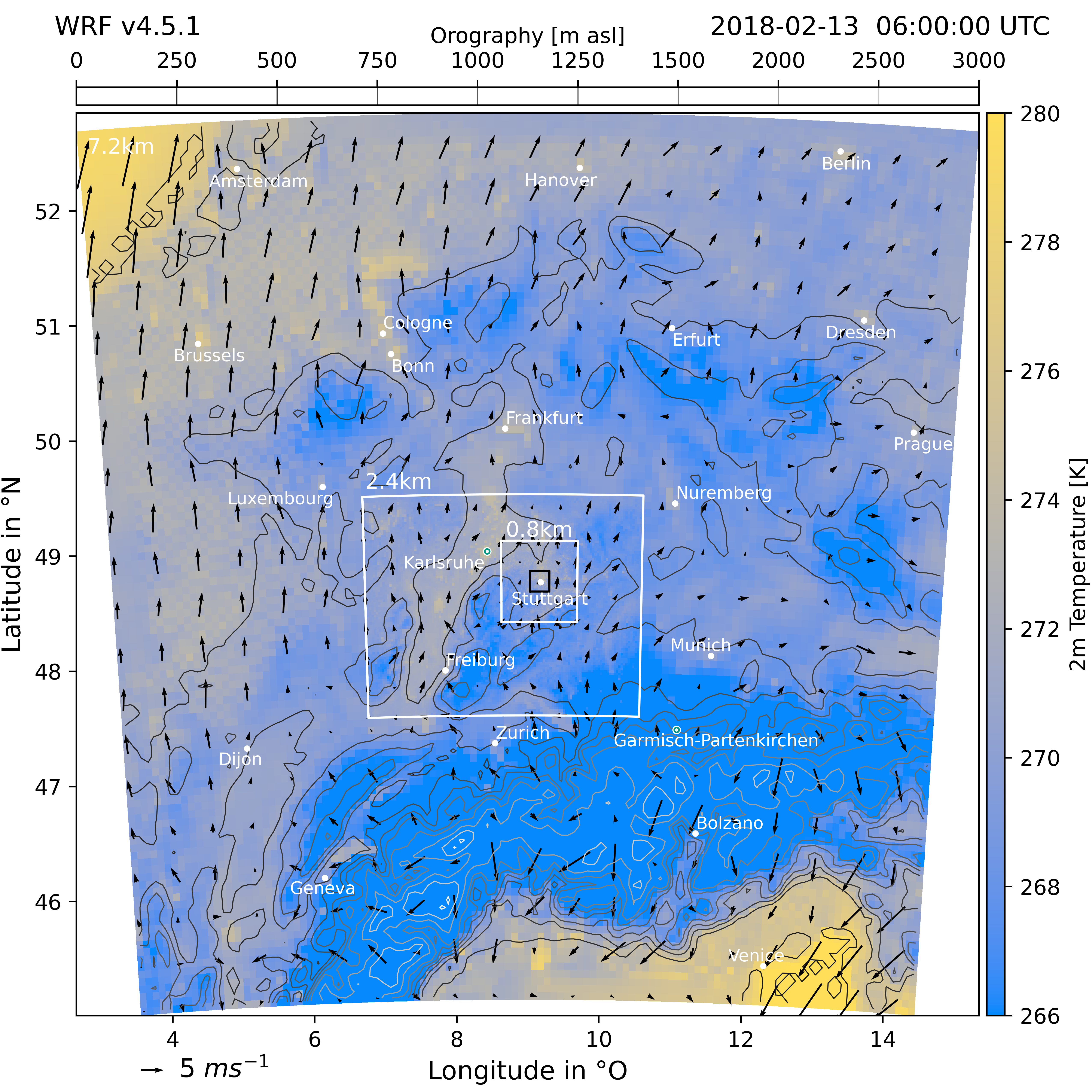 WRF Simulation f&uuml;r Stuttgart im Januar 2018